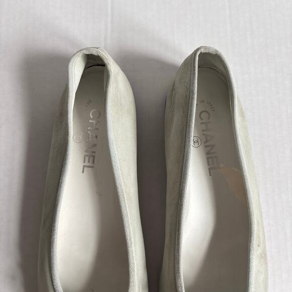 Chanel Cap Toe CC Logo Ballet Flats Gray Black Patent Leather Shoes Size EU 41 - Picture 5 of 16